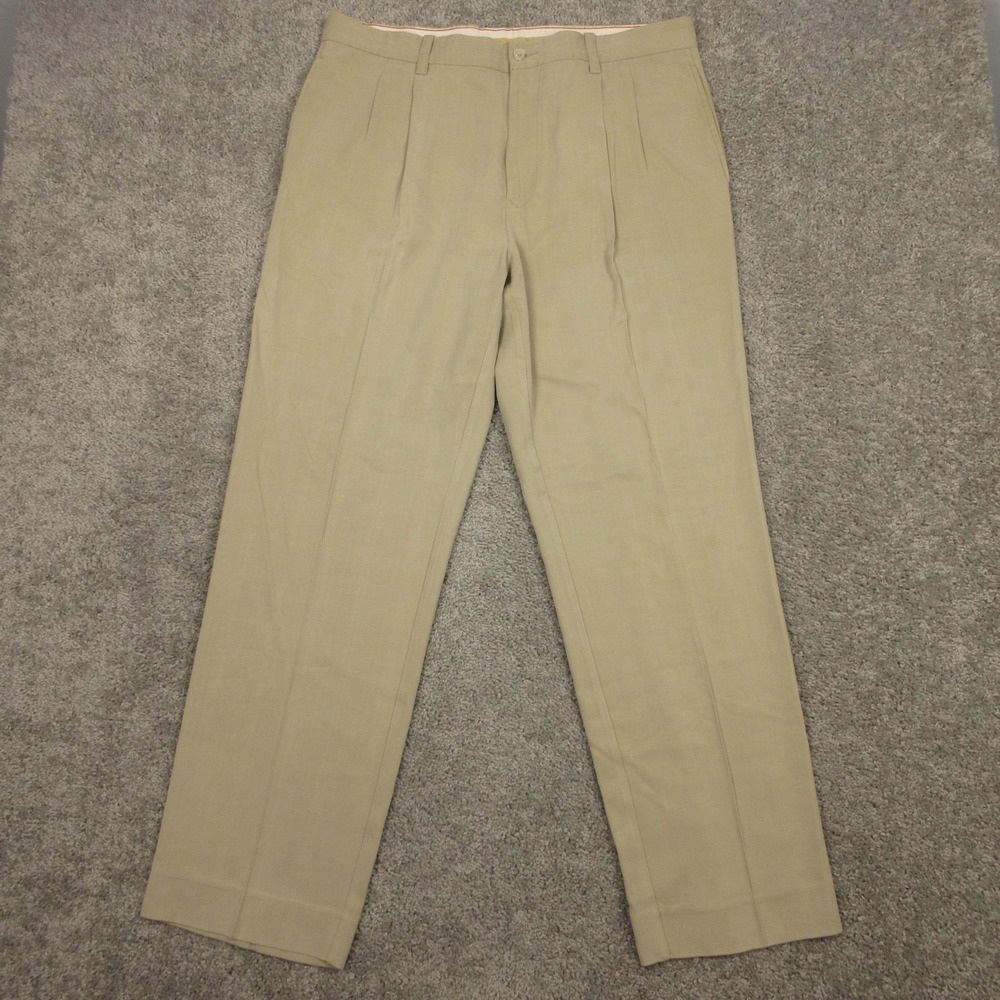 Tommy Bahama Pants Mens 35x32 Beige‎ Khaki Bamboo Pleated Trousers Straight Zip